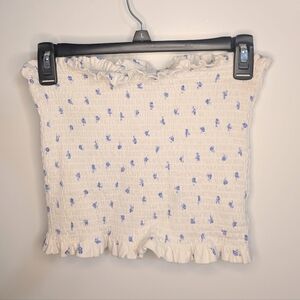 H&M Cream and Blue Smocked Tube Top